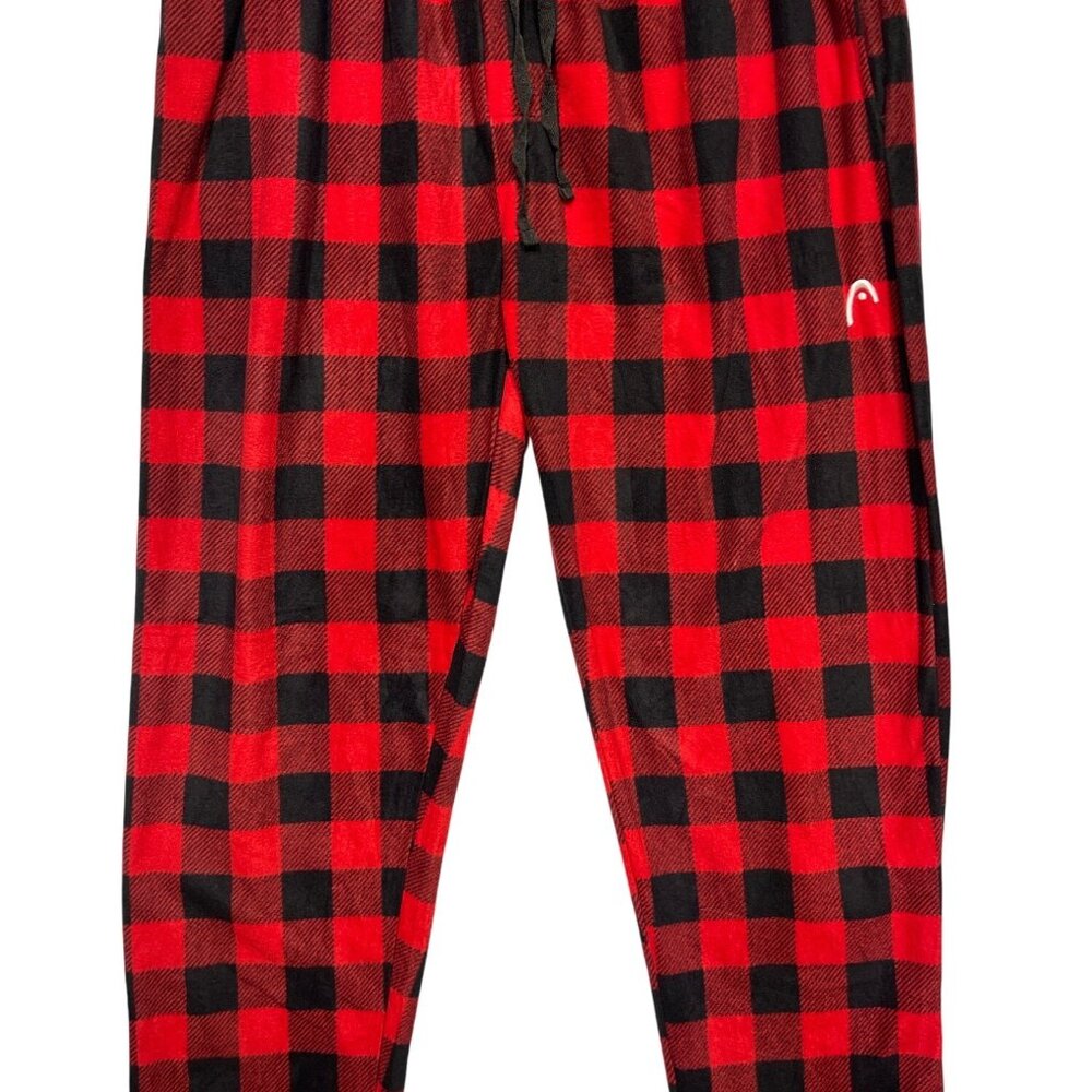 Head XXL Mens Fleece Pajama Pants w Drawstring Waist Red & Black Buffalo Plaid